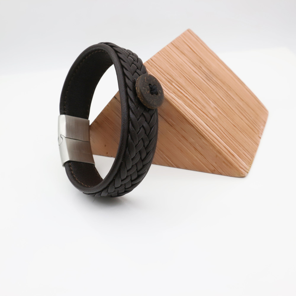 Leather stainless steel bangle